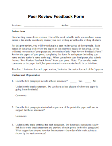 peer review feedback form template