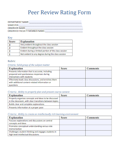 peer review rating form template