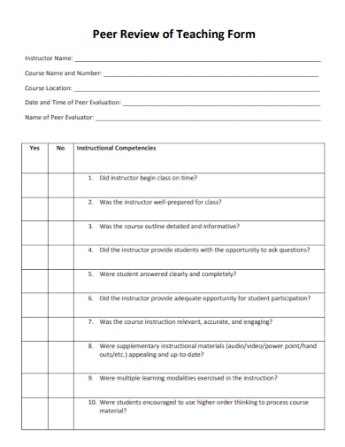 peer review of teaching form template