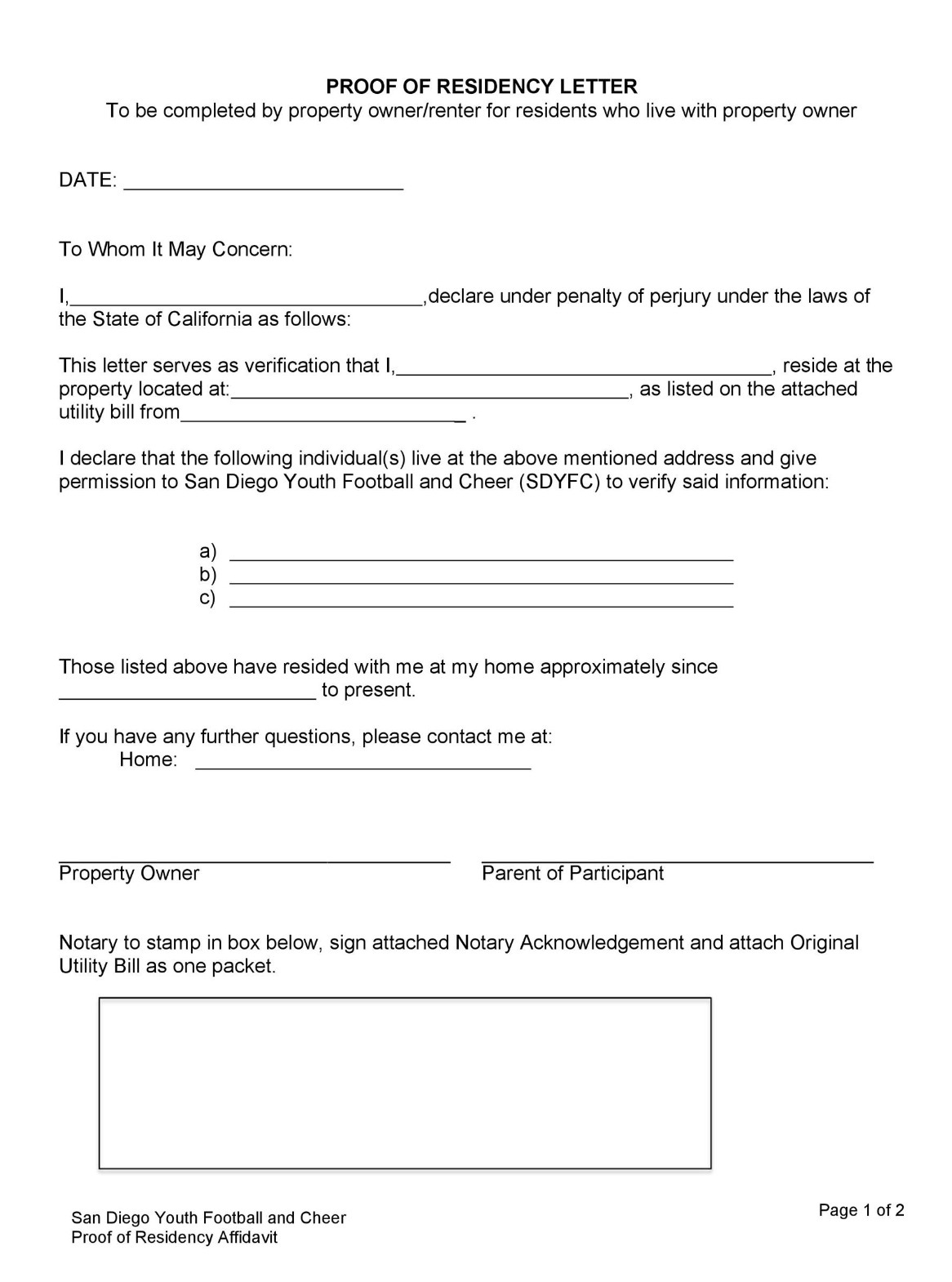 proof of residency letter template