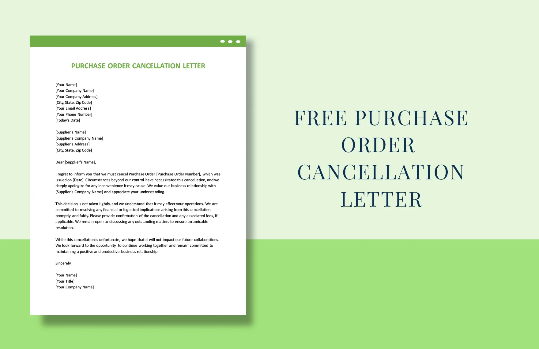 purchase order cancellation letter template