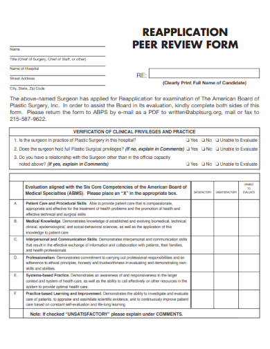 reapplication peer review form template