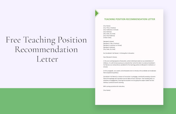 recommendation letter for teacher applicant