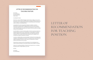 recommendation letter for teaching position