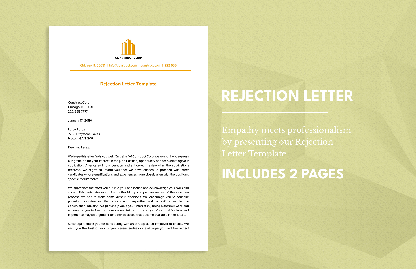 rejection letter template