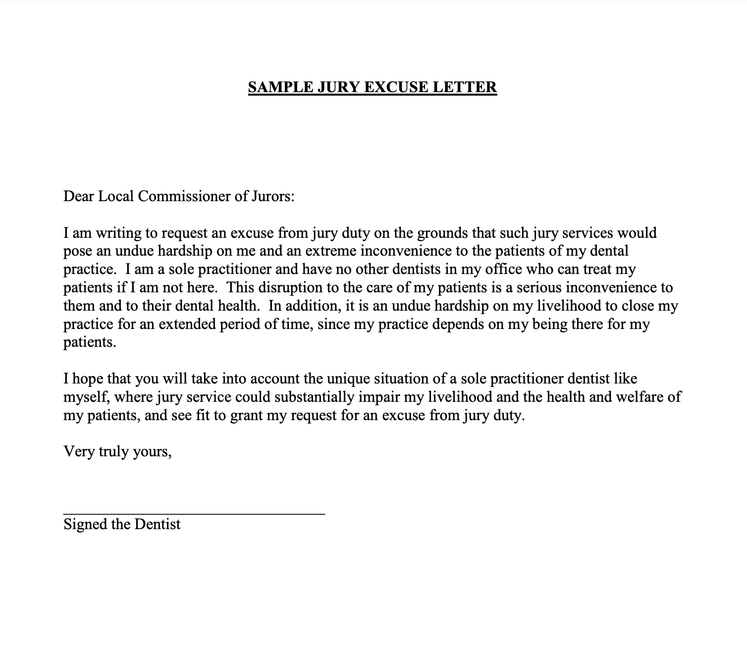 sample jury excuse letter