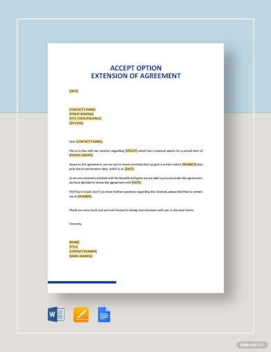sample accept option extension of agreement template
