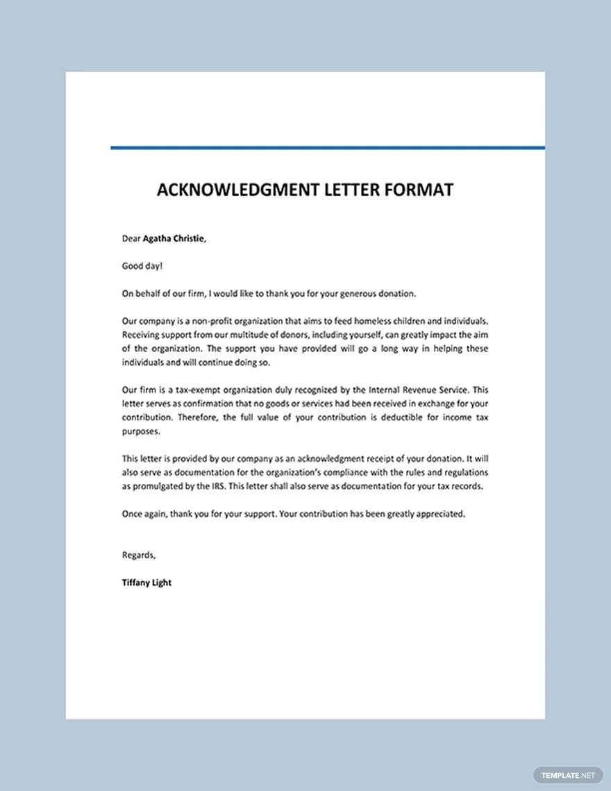 sample acknowledgement letter format