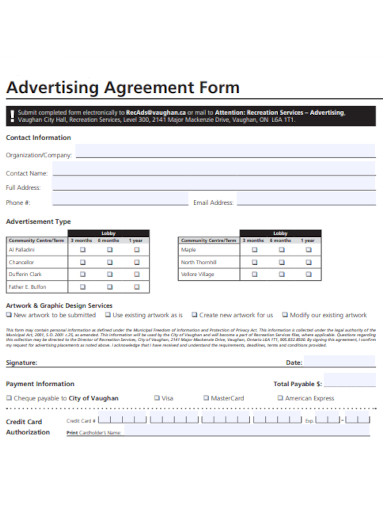 sample advertising agreement form template