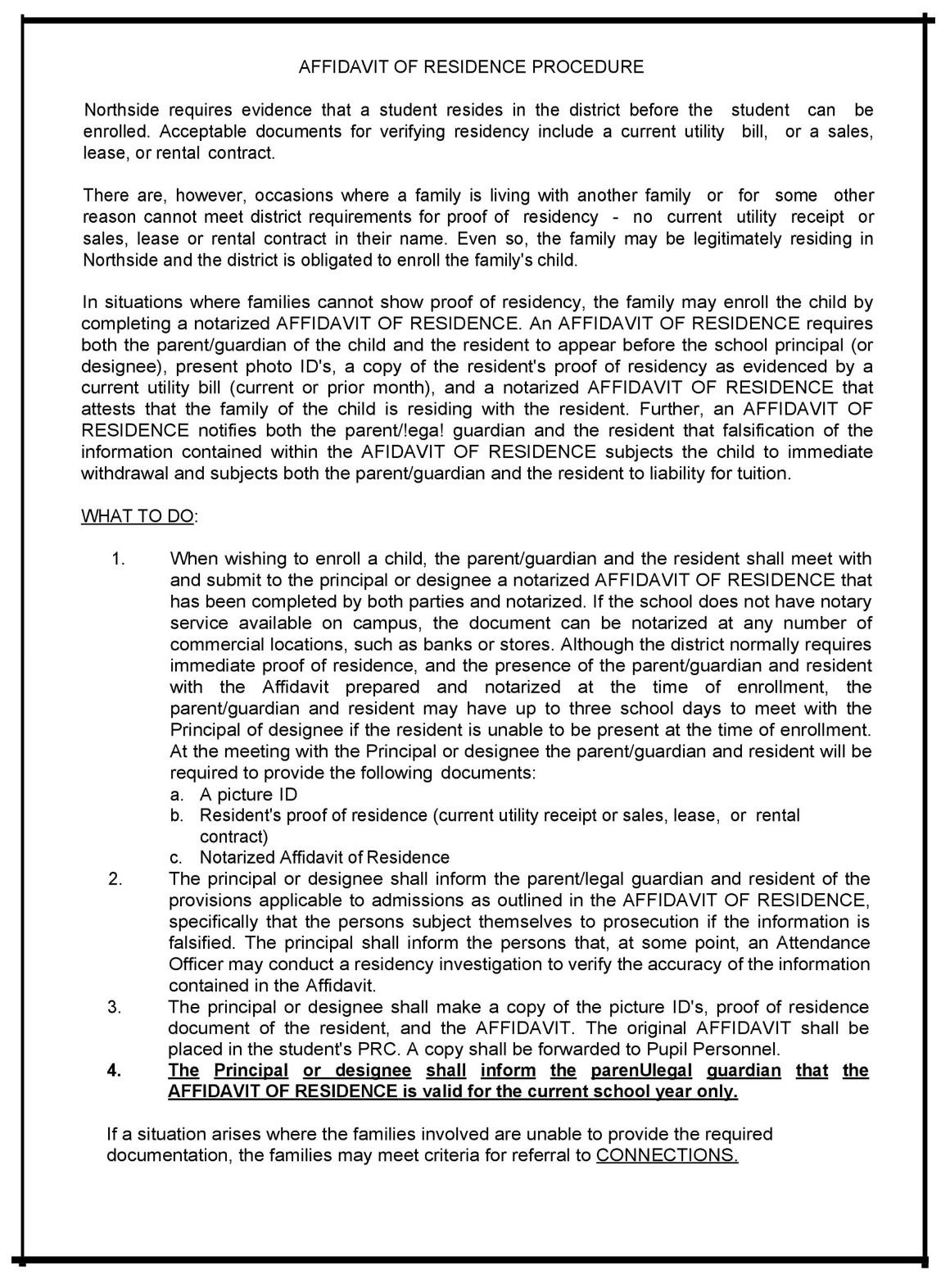 sample affidavit of residence procedure