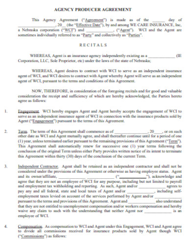 sample agency producer agreement template