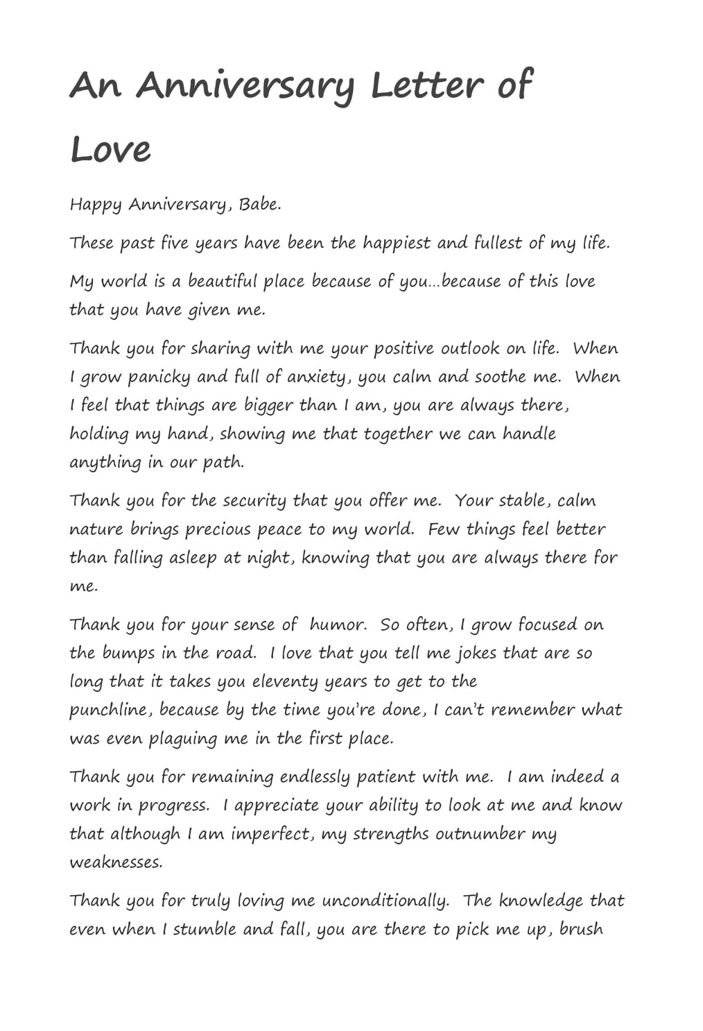 sample anniversary letter of love