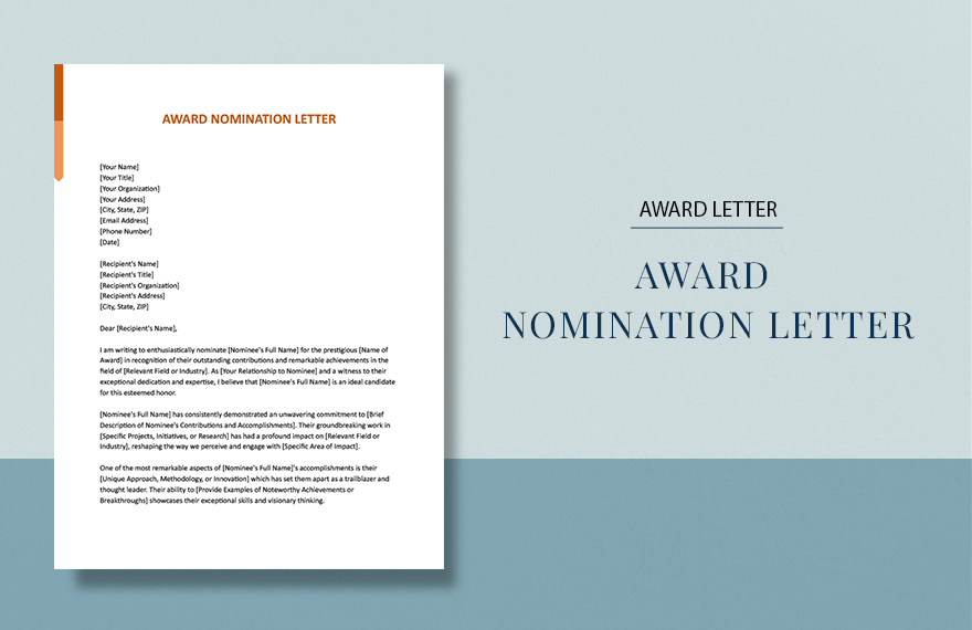 sample award nomination letter