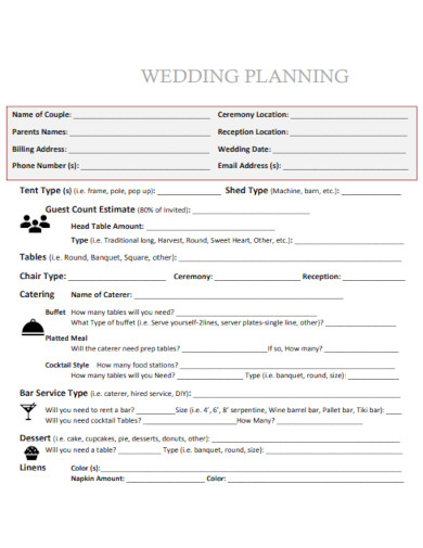 sample blank wedding planning template