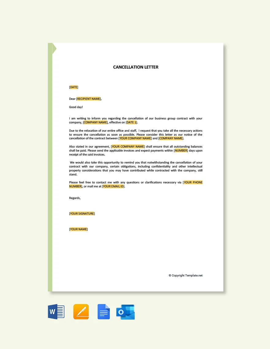 sample cancelation letter template