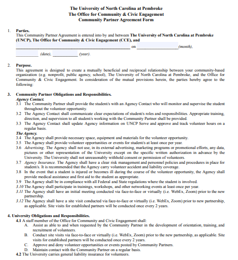 sample community partner agreement form