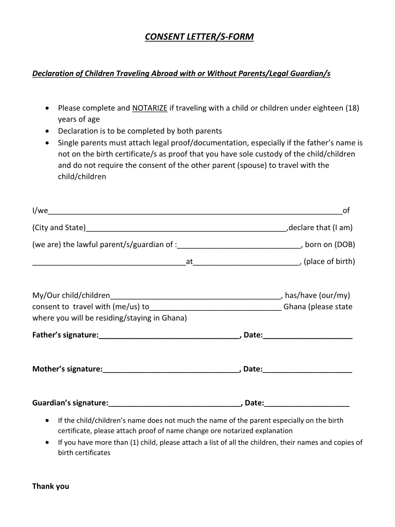 sample consent letter for child travel