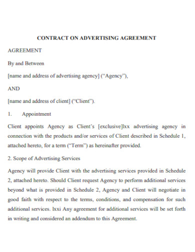 sample contract on advertising agreement template