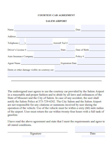 sample courtesy car agreement template