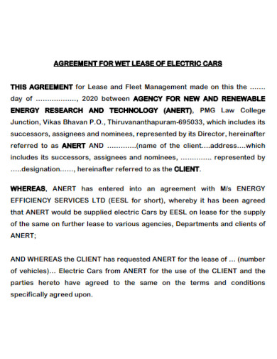 sample electric cars agreement template