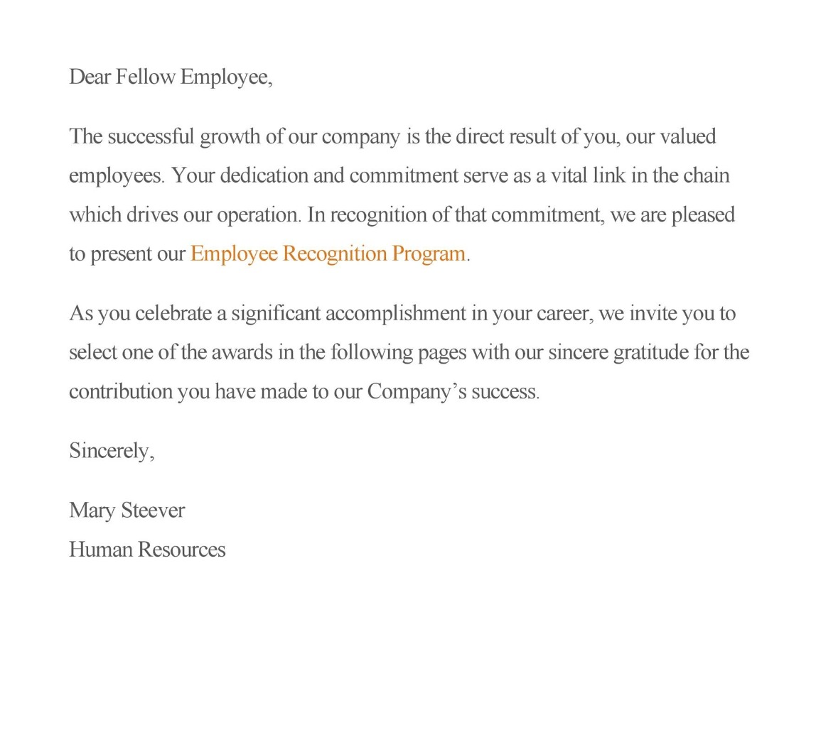 sample employee recognition program letter