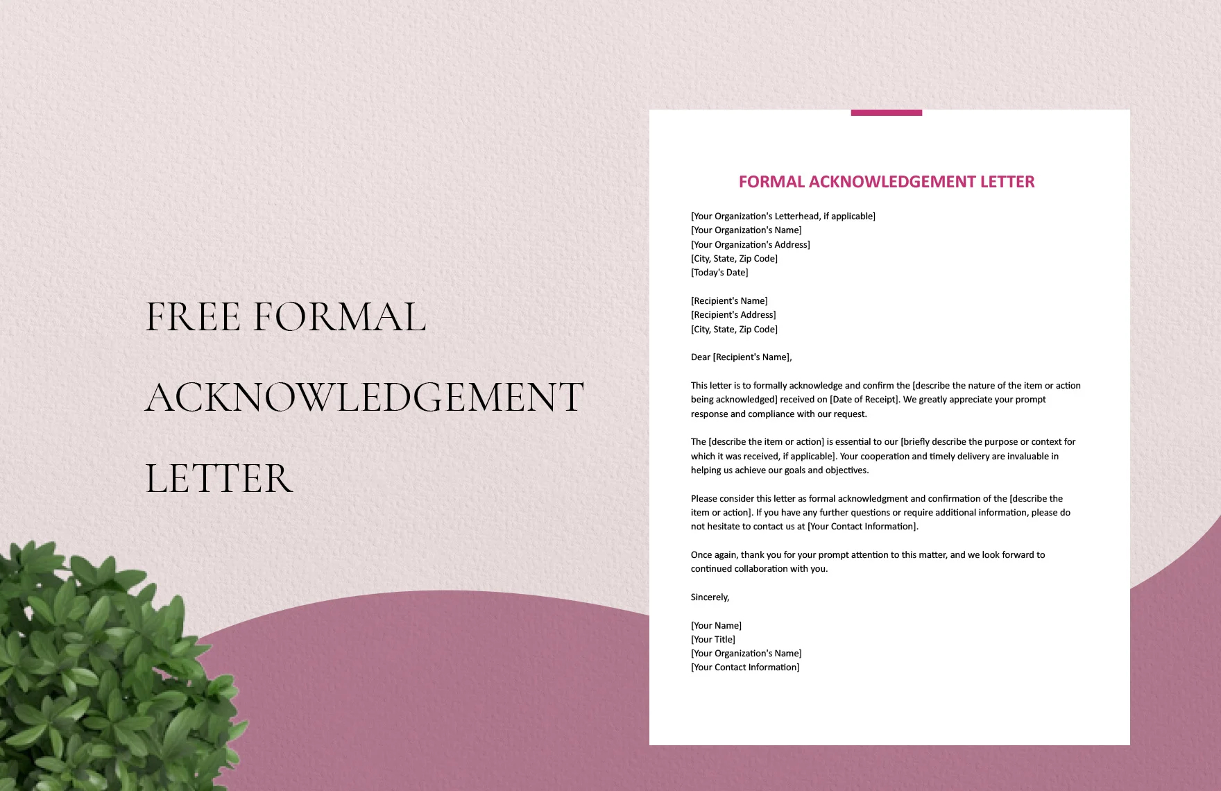 sample formal acknowledgement letter