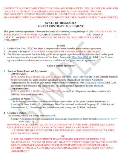 sample grant contract agreement template