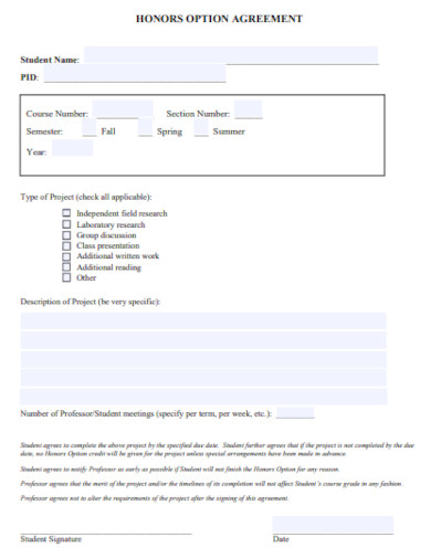 sample honors option agreement template