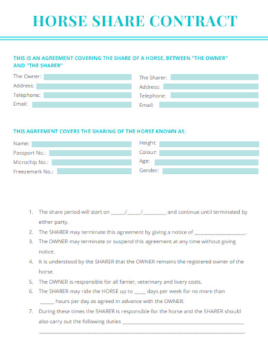 sample horse share agreement template