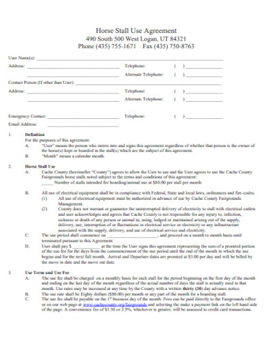 sample horse stall use agreement template