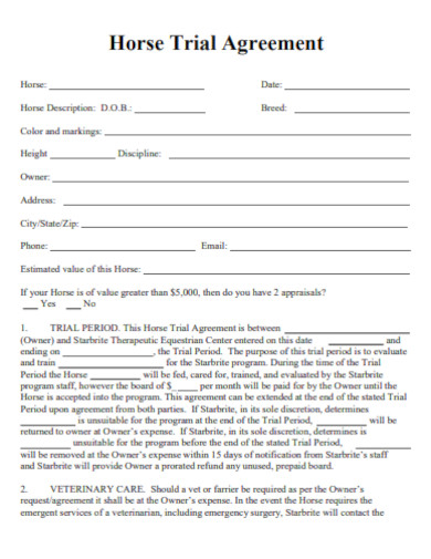 sample horse trial agreement template