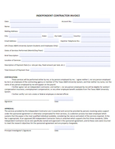 sample independent contractor payment invoice template