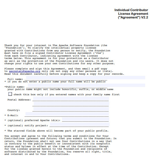 sample individual contributor license agreement template