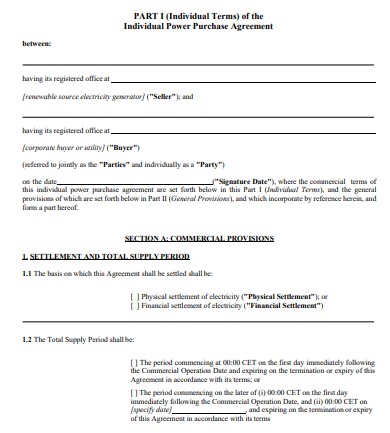 sample individual power purchase agreement template