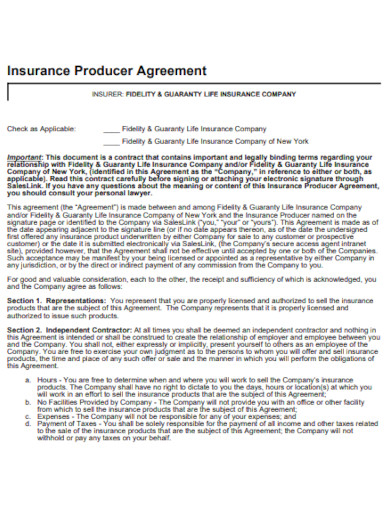 sample insurance producer agreement template