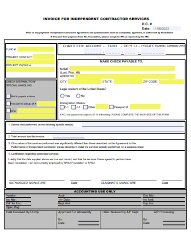 sample invoice for independent contractor services