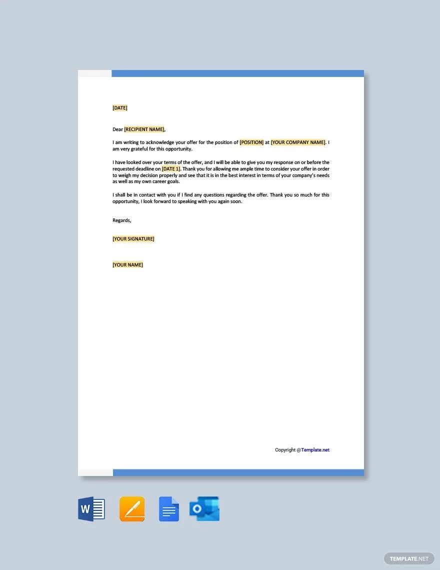 sample job acknowledgement letter