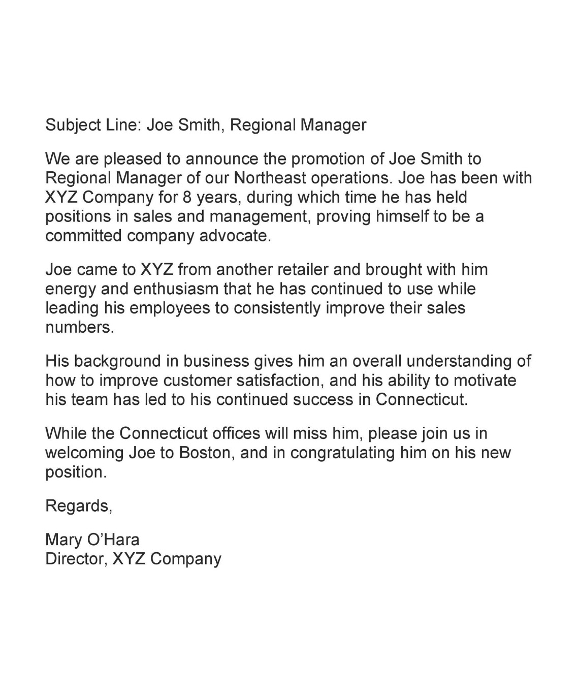 sample manager job promotion letter template