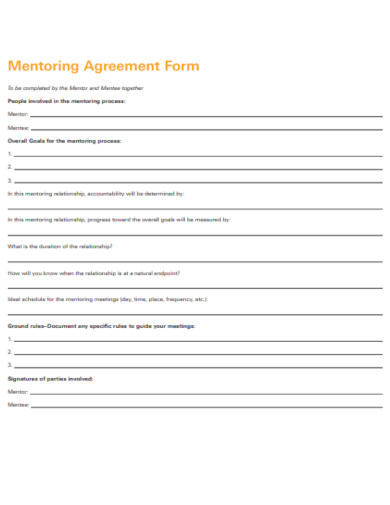 sample mentoring agreement form template
