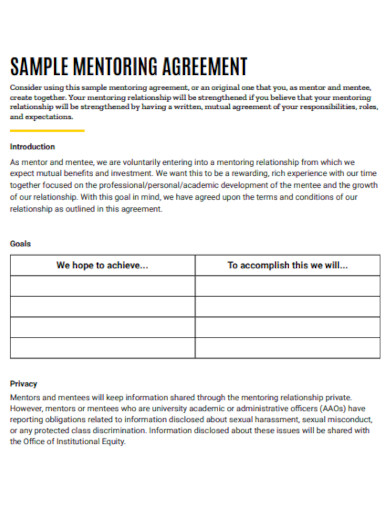 sample mentoring agreement template