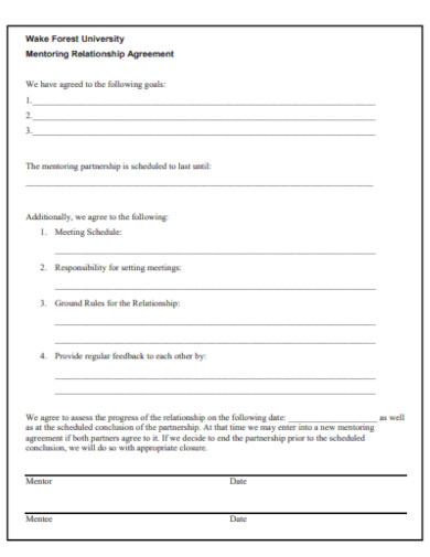 sample mentoring relationship agreement template