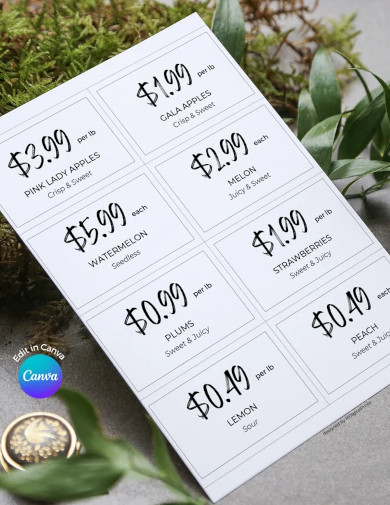 sample product price tag template