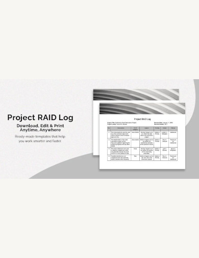 sample project raid log template