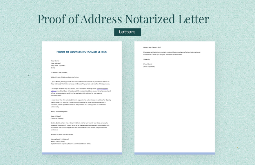 sample proof of address notarized letter