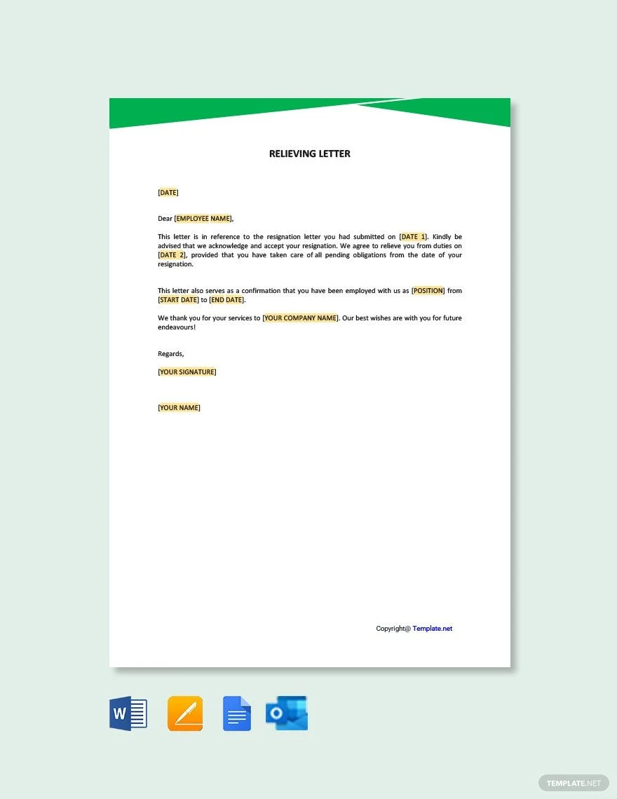 sample relieving letter template