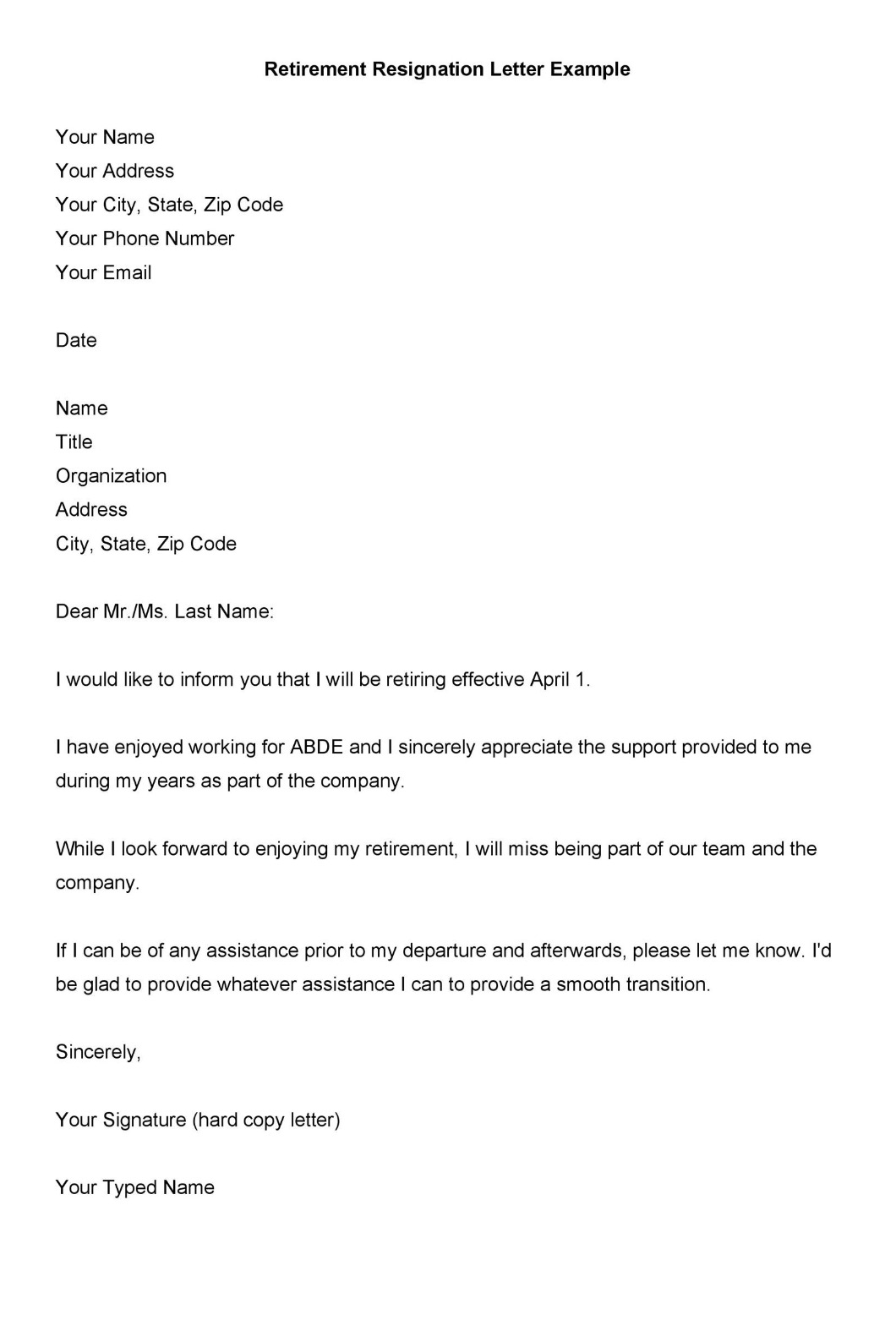 sample retirement resignation announcement letter