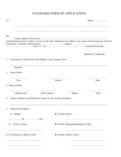 sample standard form of application template