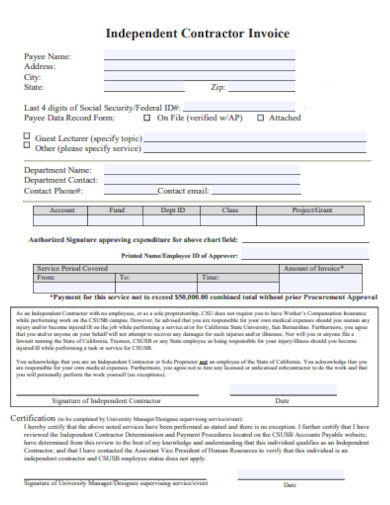 sample university independent contractor invoice template