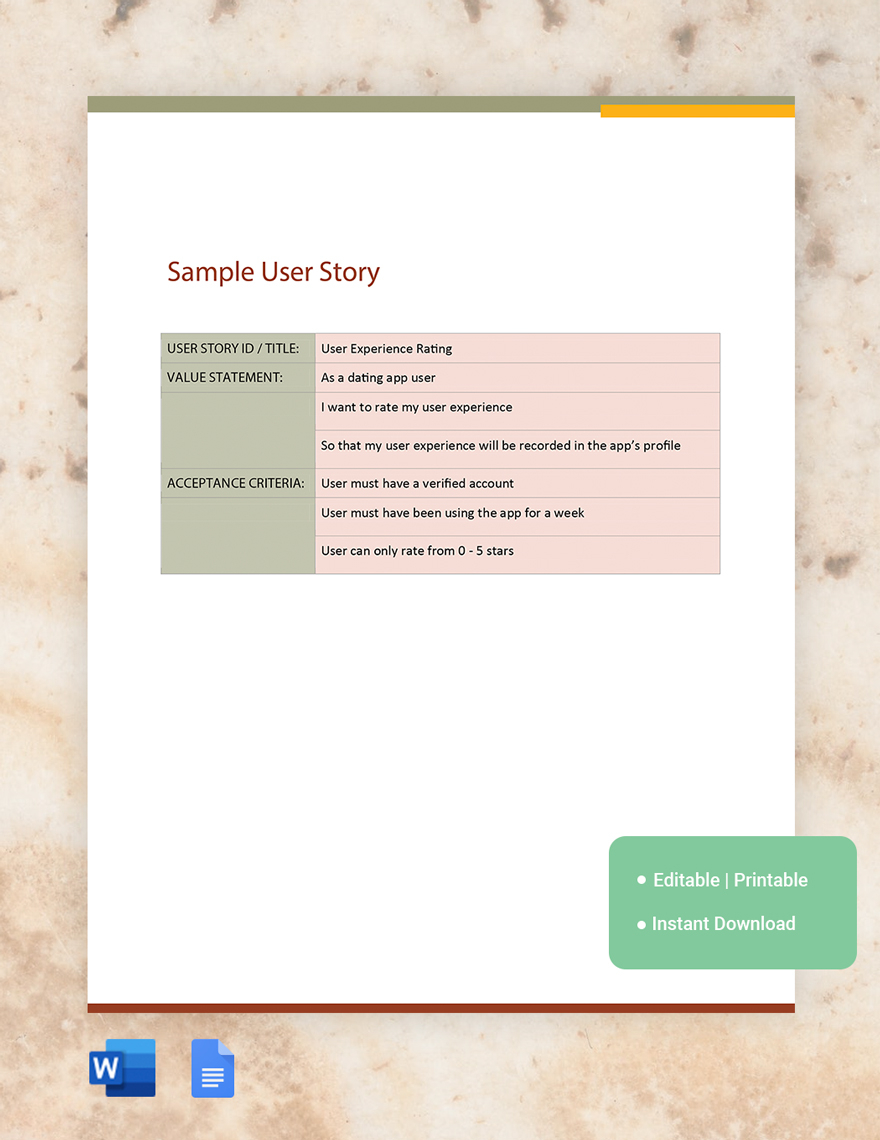 sample user story template