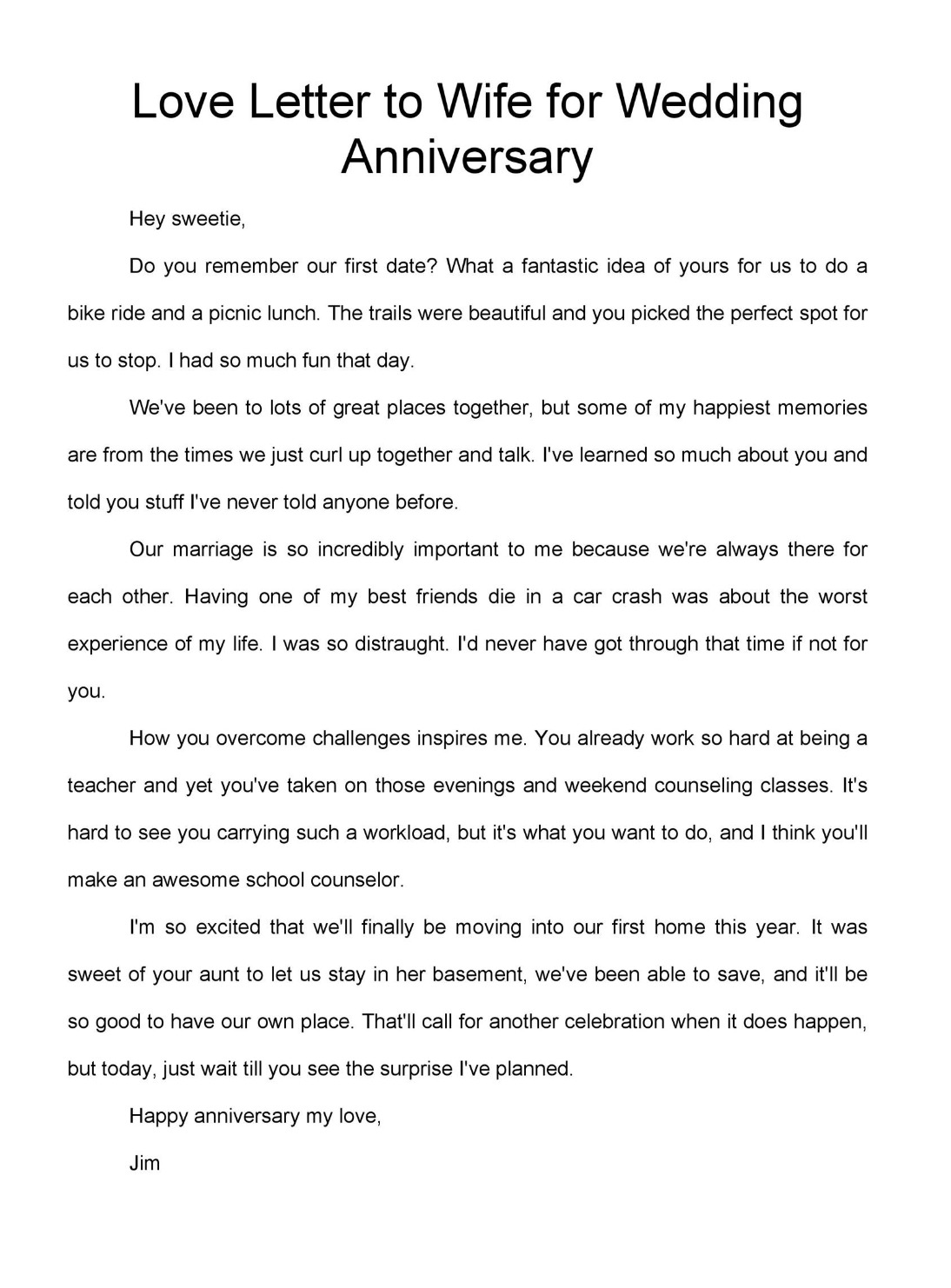 sample wedding anniversary letter template